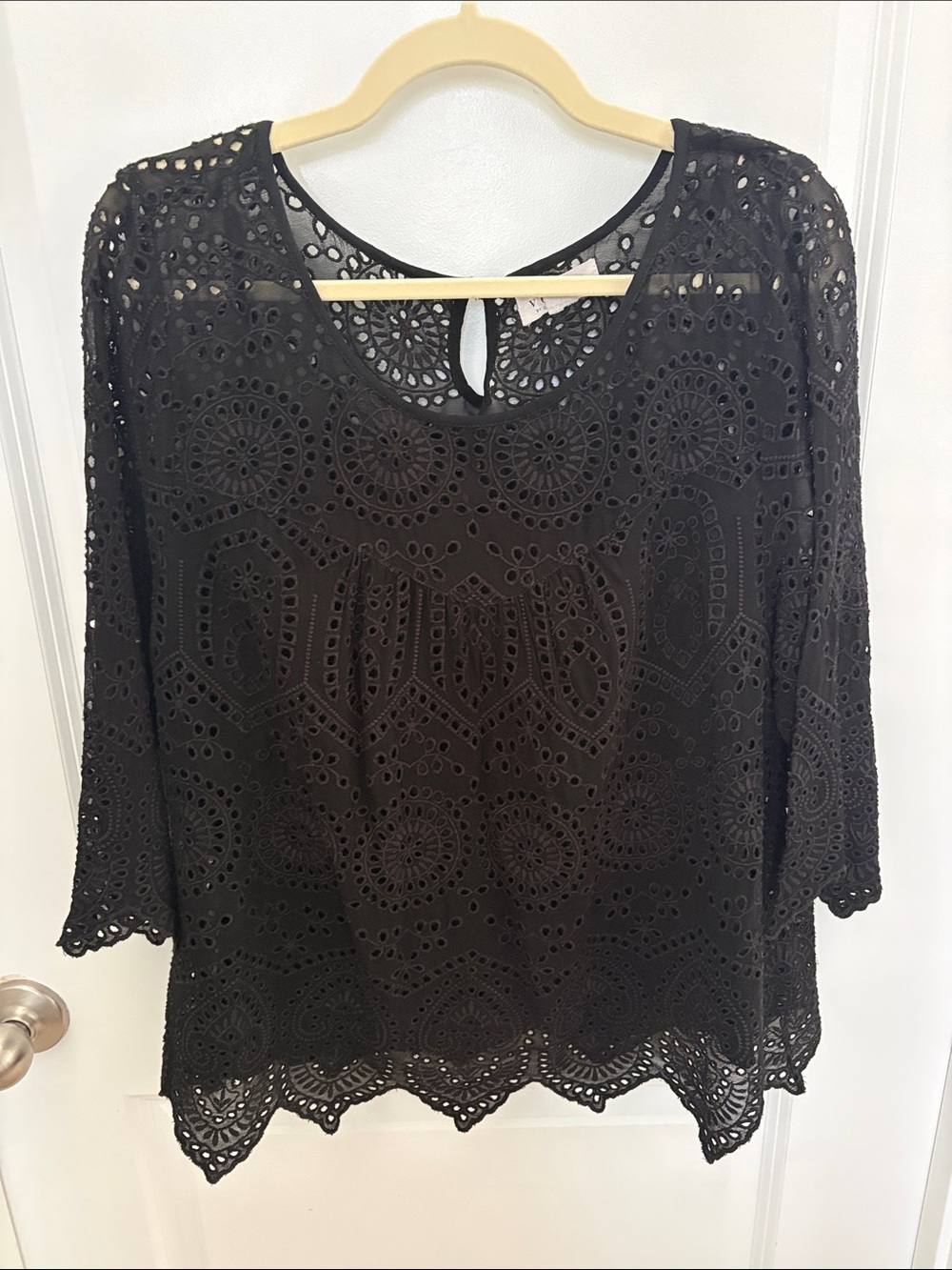 Velvet by Graham & Spencer Black Eyelet Lace Blouse
